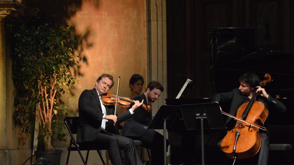 31/7/17 PARVIS ST MICHEL: RENAUD CAPUÇON, EDGARD MOREAU, DAVID KADOUCH: PHOTO CH MERLE