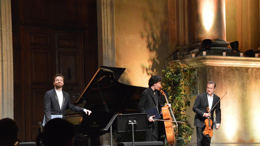 31/7/17 PARVIS ST MICHEL: RENAUD CAPUÇON, EDGARD MOREAU, DAVID KADOUCH: PHOTO CH MERLE