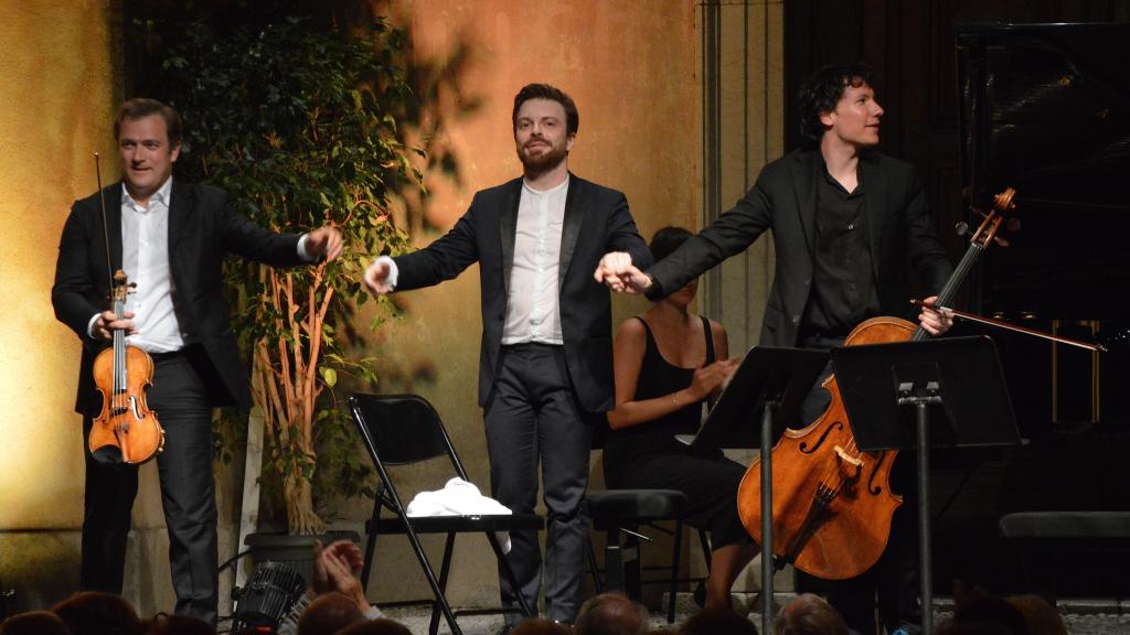 31/7/17 PARVIS ST MICHEL: RENAUD CAPUÇON, EDGARD MOREAU, DAVID KADOUCH: PHOTO CH MERLE