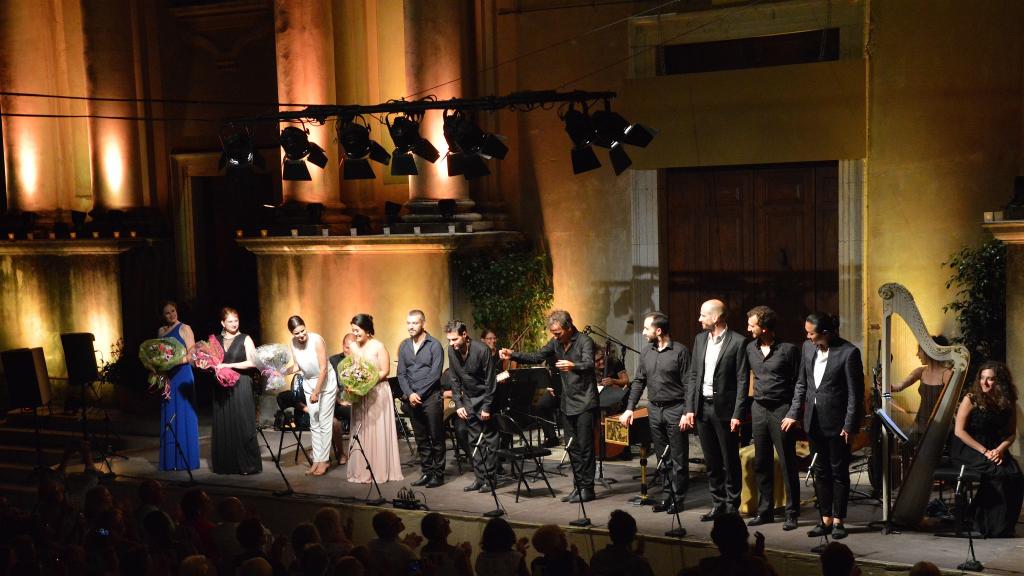 Parvis St Michel de Menton le 2/8/17 ensemble Matheus et les interprètes du couronnement de Poppée de Monteverdi( Photo Ch Merle)