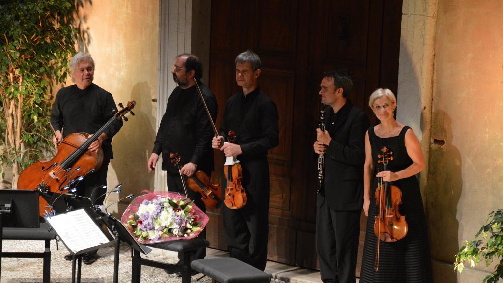 le 8/8/17 au Festival de Musique de Menton le quatuor Hagen avec Jôrg WIDMANN à la clarinette  (photoCh MERLE)