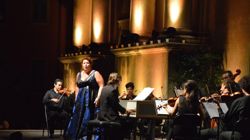 le13/8/17 au Festival de Musique de Menton,Marie Nicole LEMIEUX chante des airs d'Opéra de Vivaldi accompagné par l'Orchestre Il POMO d'ORO, dir: M. EMELYANYCHEV(PhotoCh MERLE)