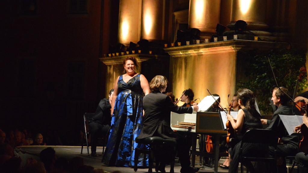 le13/8/17 au Festival de Musique de Menton,Marie Nicole LEMIEUX chante des airs d'Opéra de Vivaldi accompagné par l'Orchestre Il POMO d'ORO, dir: M. EMELYANYCHEV(PhotoCh MERLE)