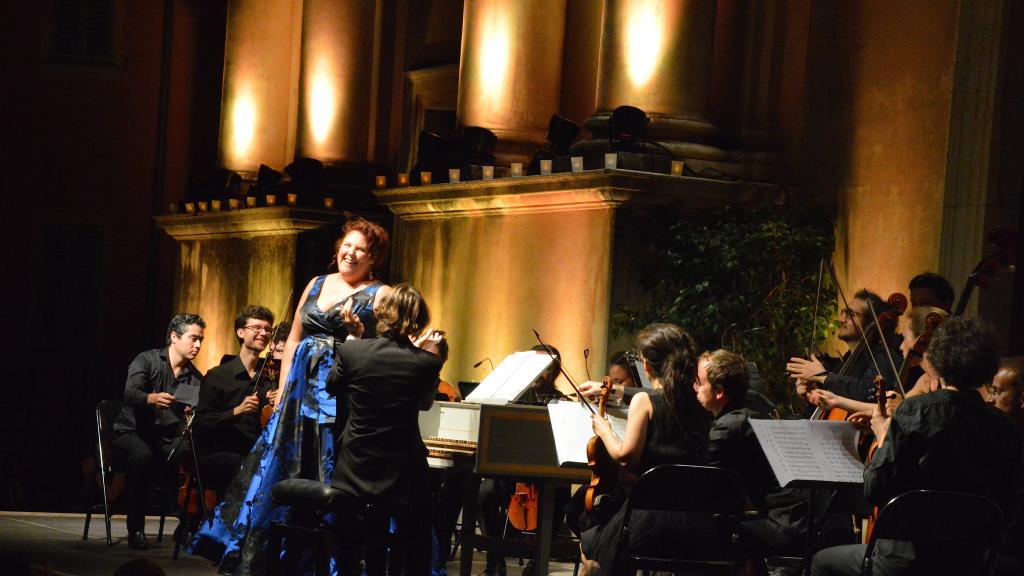 le13/8/17 au Festival de Musique de Menton,Marie Nicole LEMIEUX chante des airs d'Opéra de Vivaldi accompagné par l'Orchestre Il POMO d'ORO, dir: M. EMELYANYCHEV(PhotoCh MERLE)
