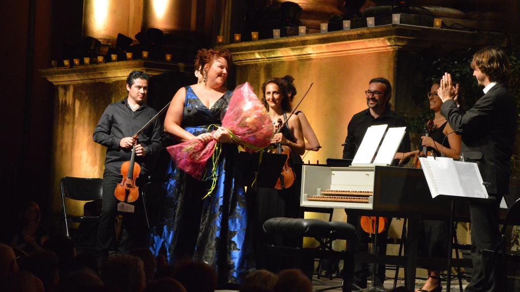 le13/8/17 au Festival de Musique de Menton,Marie Nicole LEMIEUX et M. EMELYANYCHEV avec l'Orchestre Il POMO d'ORO,  (PhotoCh MERLE)