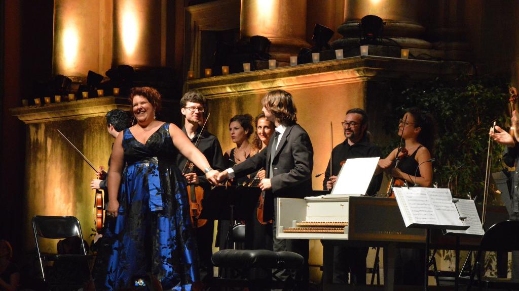 le13/8/17 au Festival de Musique de Menton,Marie Nicole LEMIEUX et M. EMELYANYCHEV avec l'Orchestre Il POMO d'ORO,  (PhotoCh MERLE)
