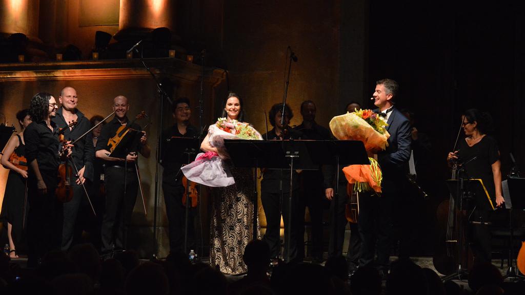 l'ovation méritée pour Emöke et Philippe ainsi que pour l'ensemble ARTASERSE au Festival de Musique de Menton le 28/7/18(Photo Ch.MERLE)