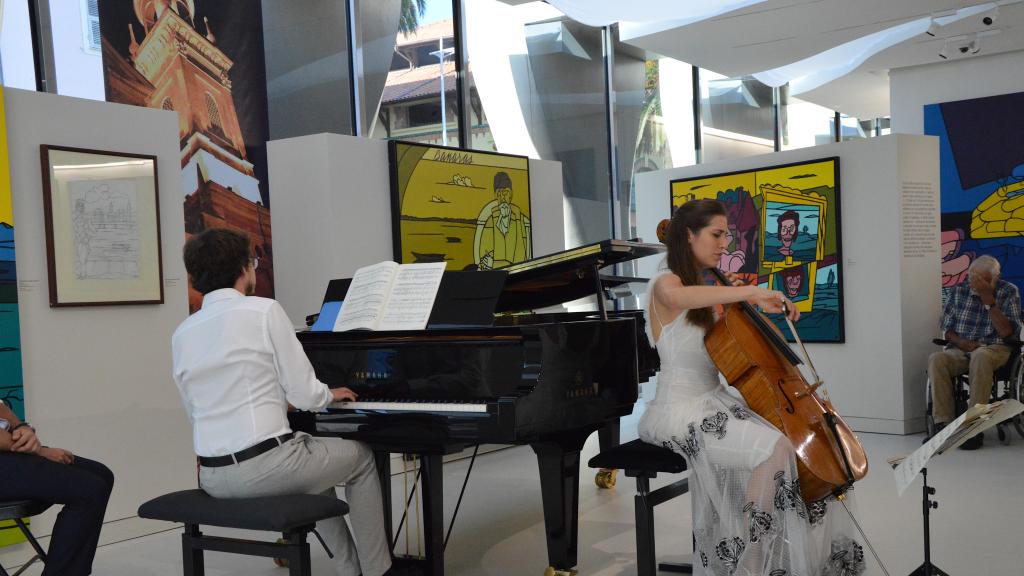 Le10/8/18   C. Thomas, violoncelle et L. Debargue, piano, jouent C. Franck au Musée Cocteau à Menton (Photo Ch.MERLE)